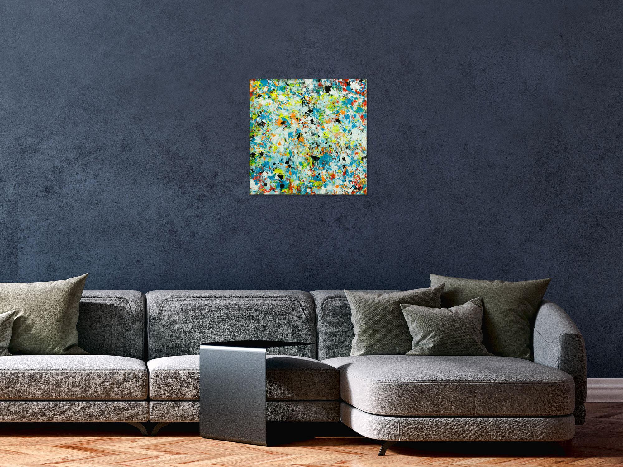 Abstraktes Original Gemälde 50x50cm Mischtechnik Moderne Kunst auf Leinwand sehr bunt türkis Einzelstück