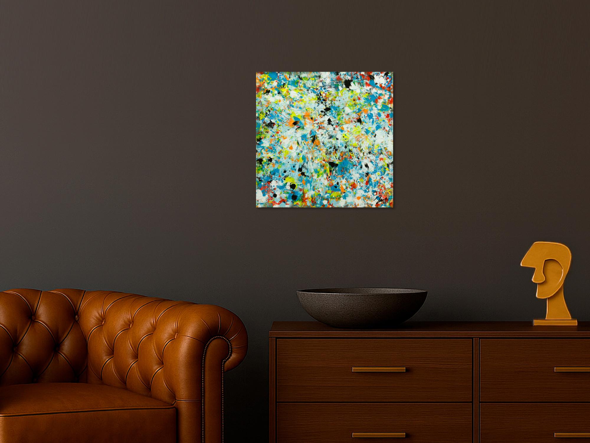 Abstraktes Original Gemälde 50x50cm Mischtechnik Moderne Kunst auf Leinwand sehr bunt türkis Einzelstück