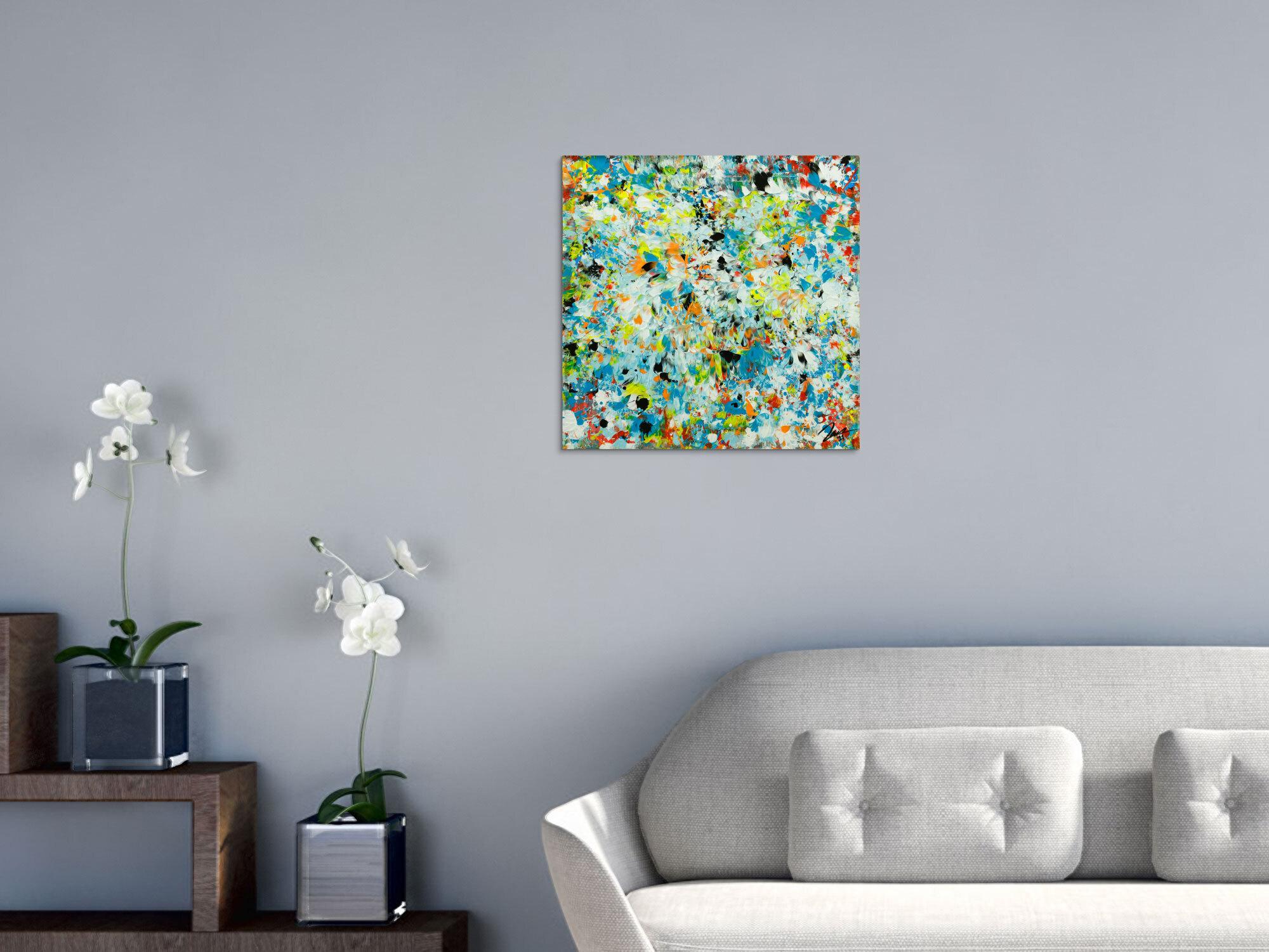 Abstraktes Original Gemälde 50x50cm Mischtechnik Moderne Kunst auf Leinwand sehr bunt türkis Einzelstück