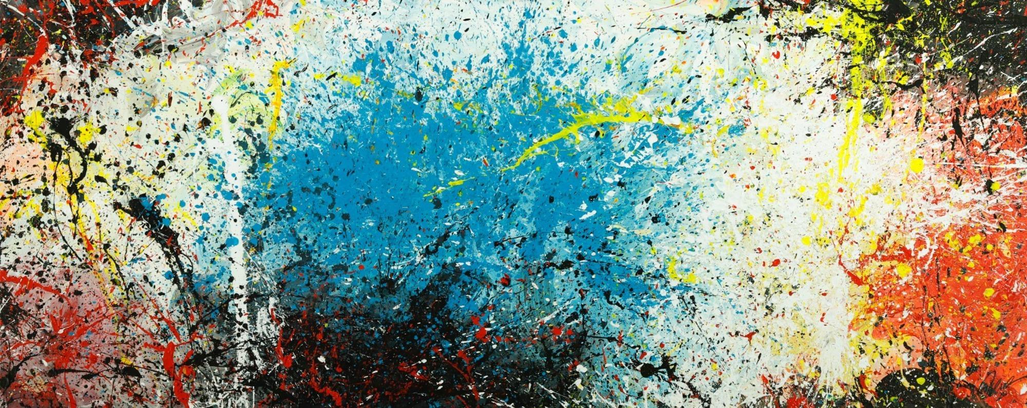 Abstraktes Original Gemälde 80x200cm expressionistisch handgefertigt türkis weiß schwarz Unikat