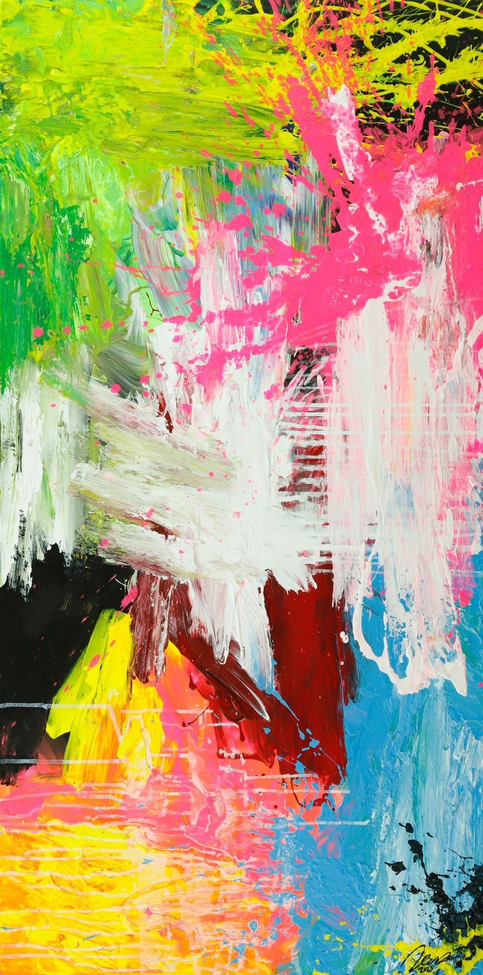 Gemälde Original abstrakt 160x80cm  zeitgenössisch handgefertigt  weiß gelb hellblau Einzelstück