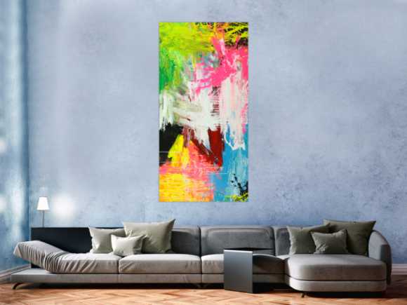 Gemälde Original abstrakt 160x80cm  zeitgenössisch handgefertigt  weiß gelb hellblau Einzelstück