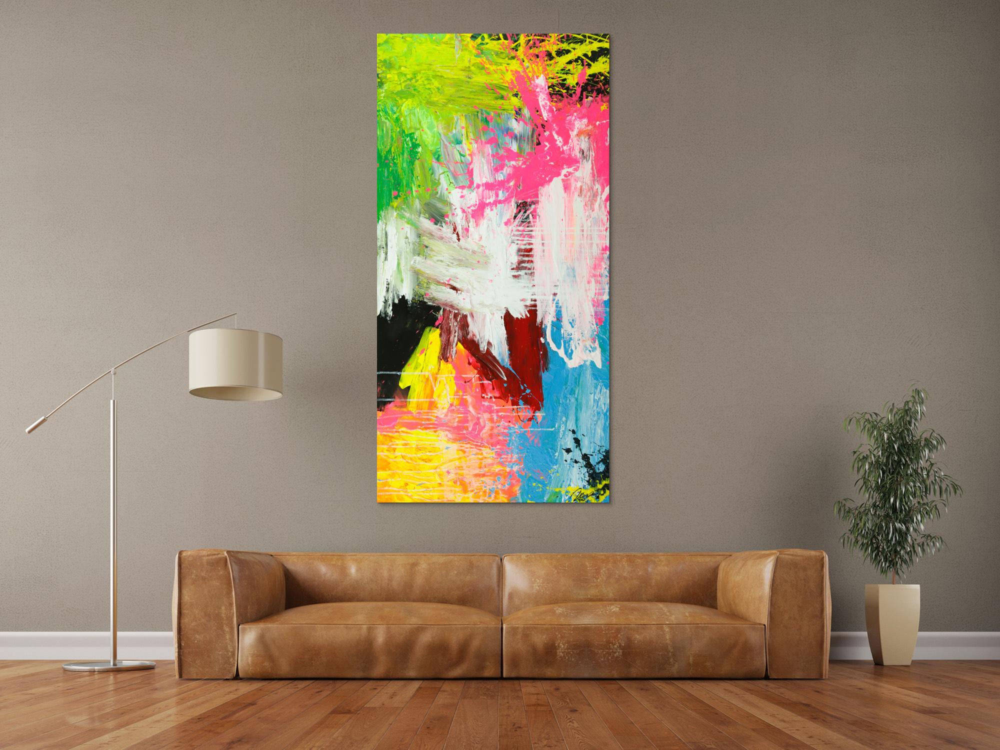Gemälde Original abstrakt 160x80cm  zeitgenössisch handgefertigt  weiß gelb hellblau Einzelstück