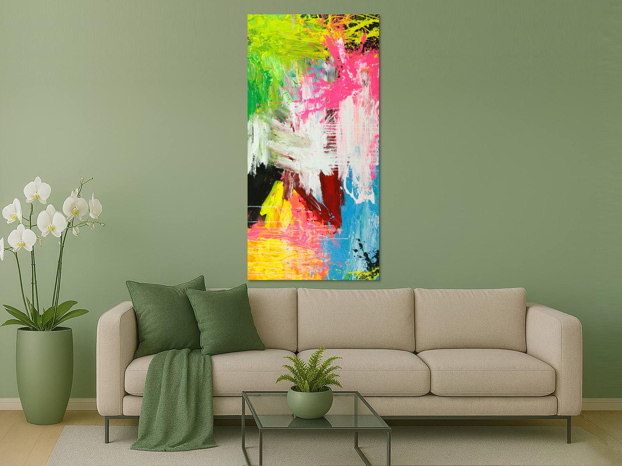 Gemälde Original abstrakt 160x80cm  zeitgenössisch handgefertigt  weiß gelb hellblau Einzelstück