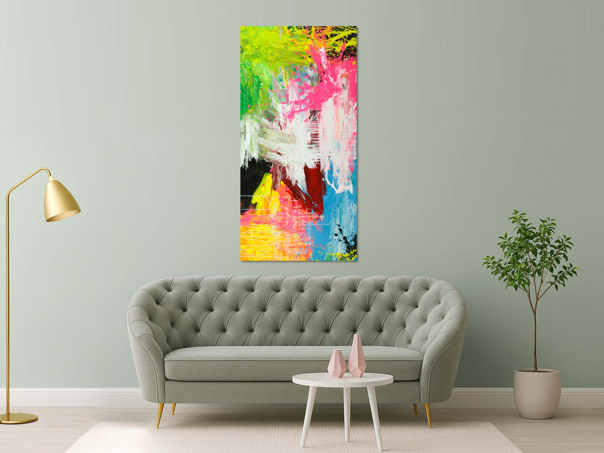 Gemälde Original abstrakt 160x80cm  zeitgenössisch handgefertigt  weiß gelb hellblau Einzelstück