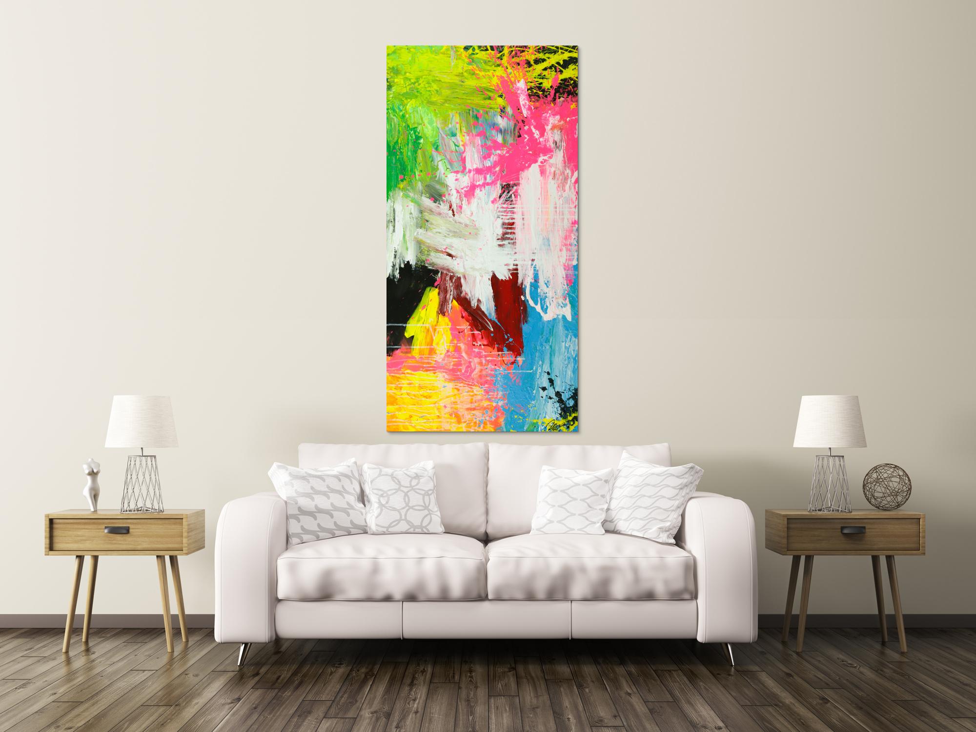 Gemälde Original abstrakt 160x80cm  zeitgenössisch handgefertigt  weiß gelb hellblau Einzelstück