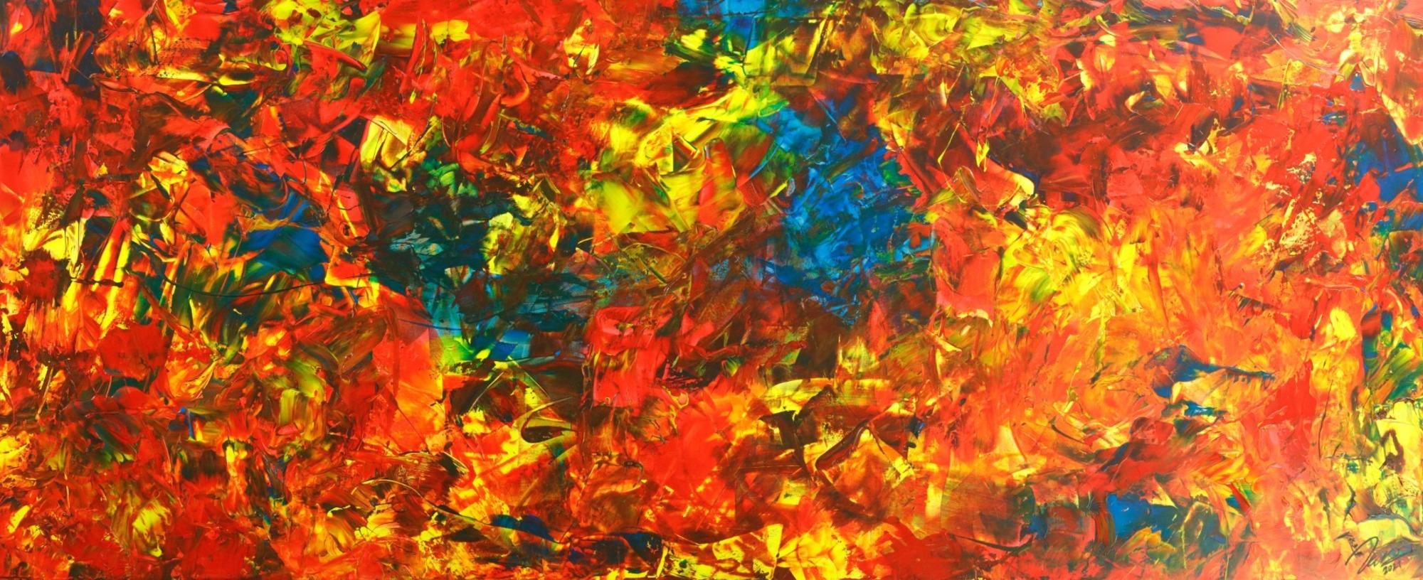 Original Gemälde abstrakt 100x250cm  Modern Art handgemalt  rot gelb blau hochwertig