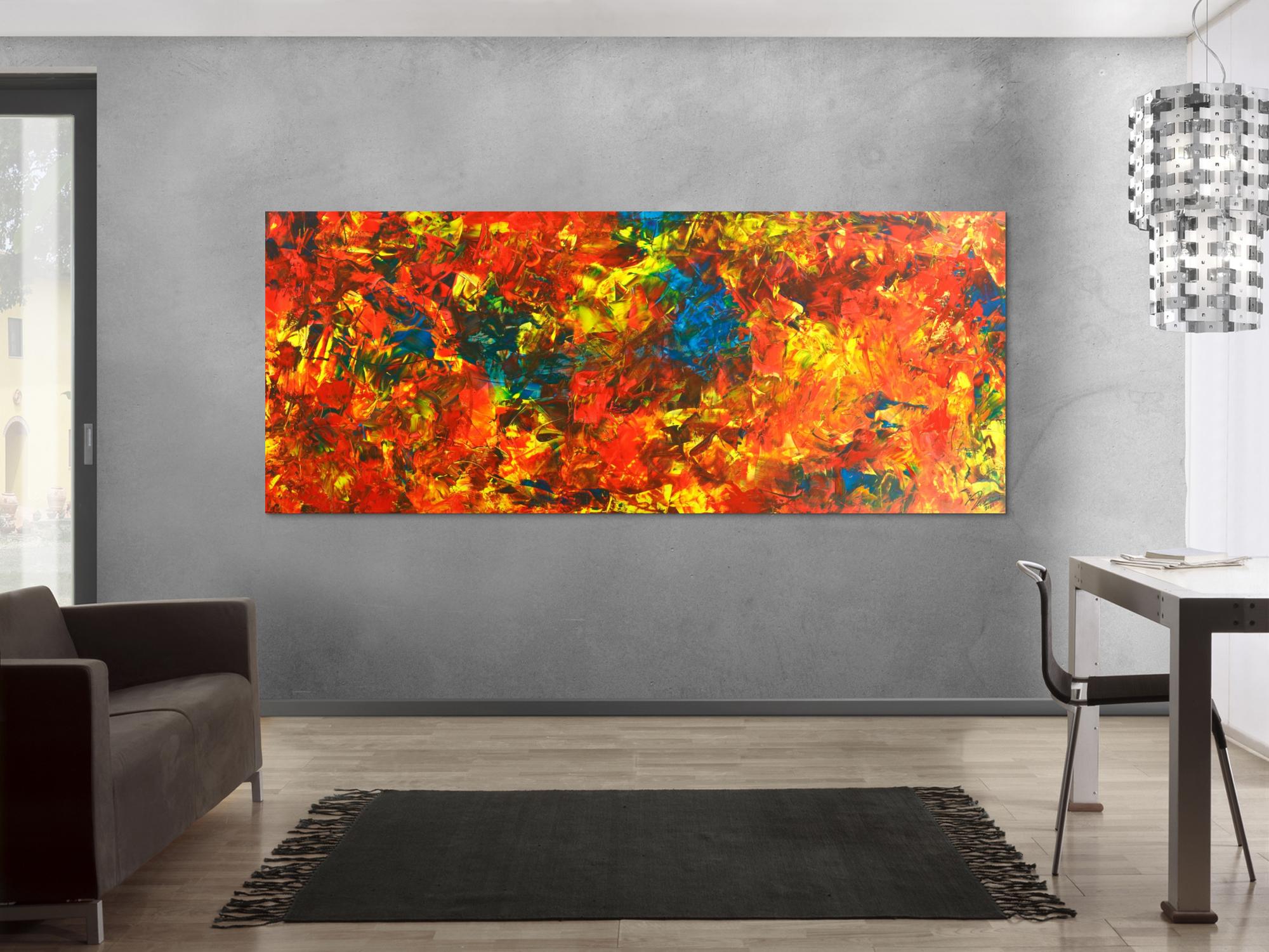 Original Gemälde abstrakt 100x250cm  Modern Art handgemalt  rot gelb blau hochwertig