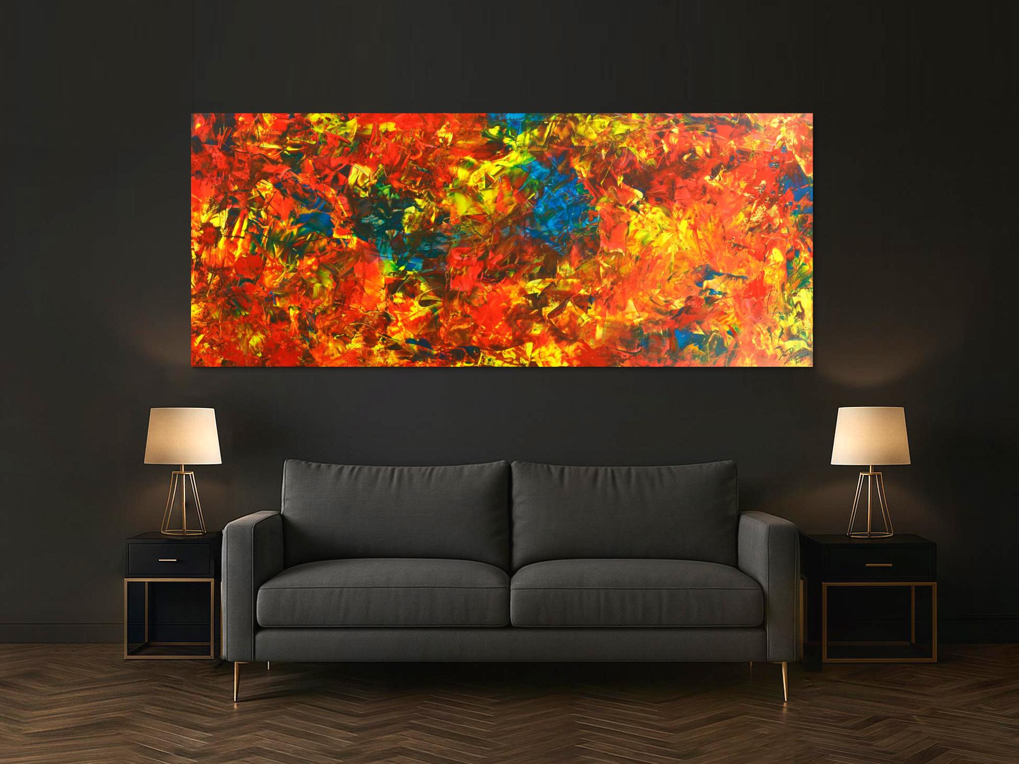 Original Gemälde abstrakt 100x250cm  Modern Art handgemalt  rot gelb blau hochwertig