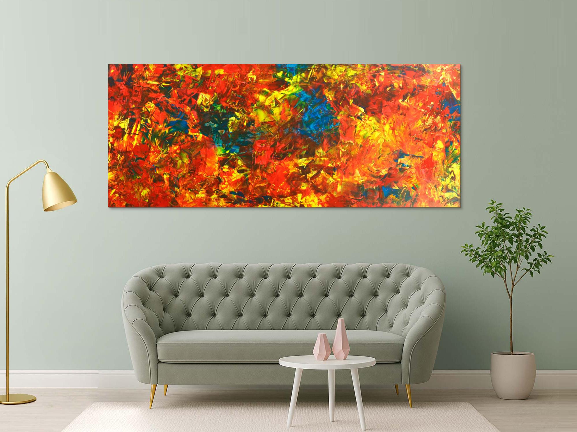 Original Gemälde abstrakt 100x250cm  Modern Art handgemalt  rot gelb blau hochwertig