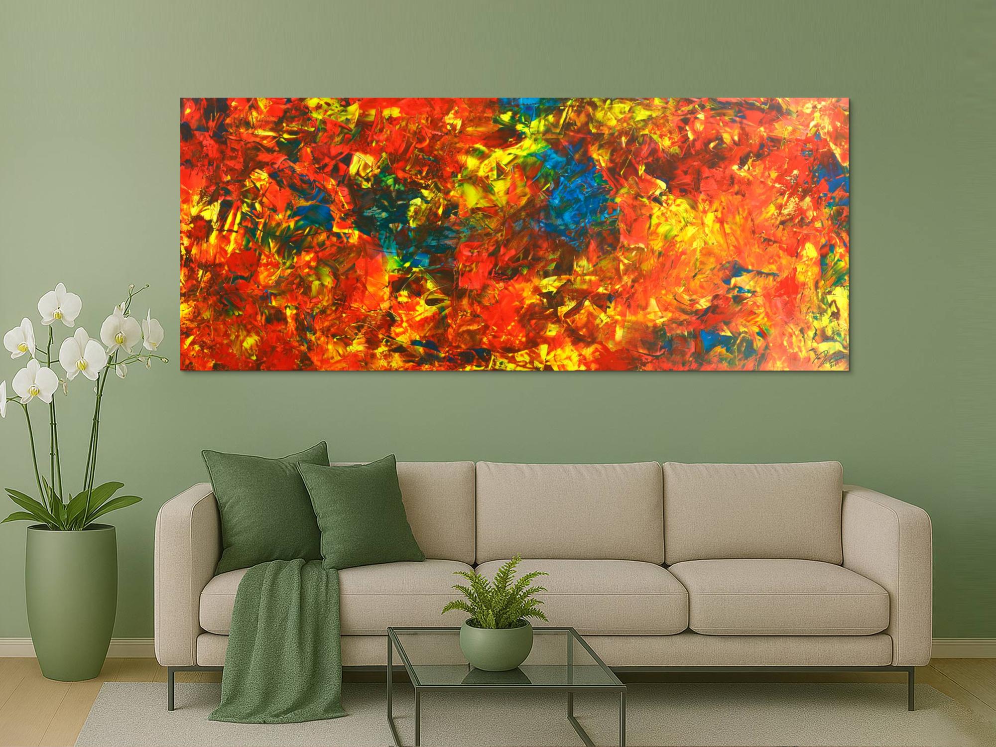 Original Gemälde abstrakt 100x250cm  Modern Art handgemalt  rot gelb blau hochwertig