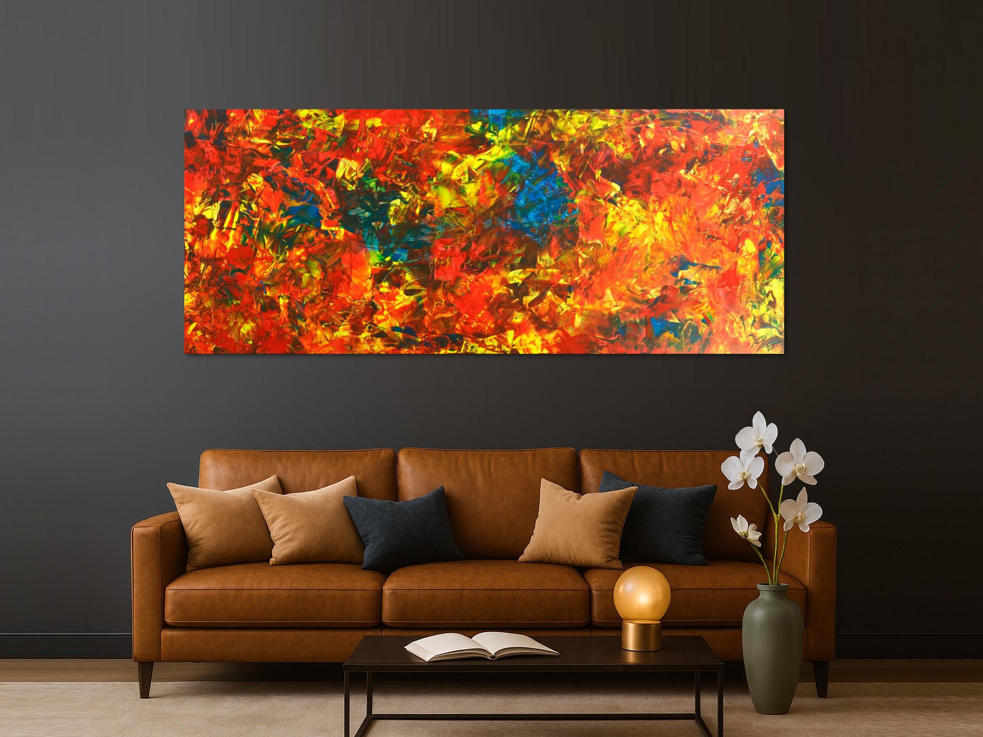 Original Gemälde abstrakt 100x250cm  Modern Art handgemalt  rot gelb blau hochwertig