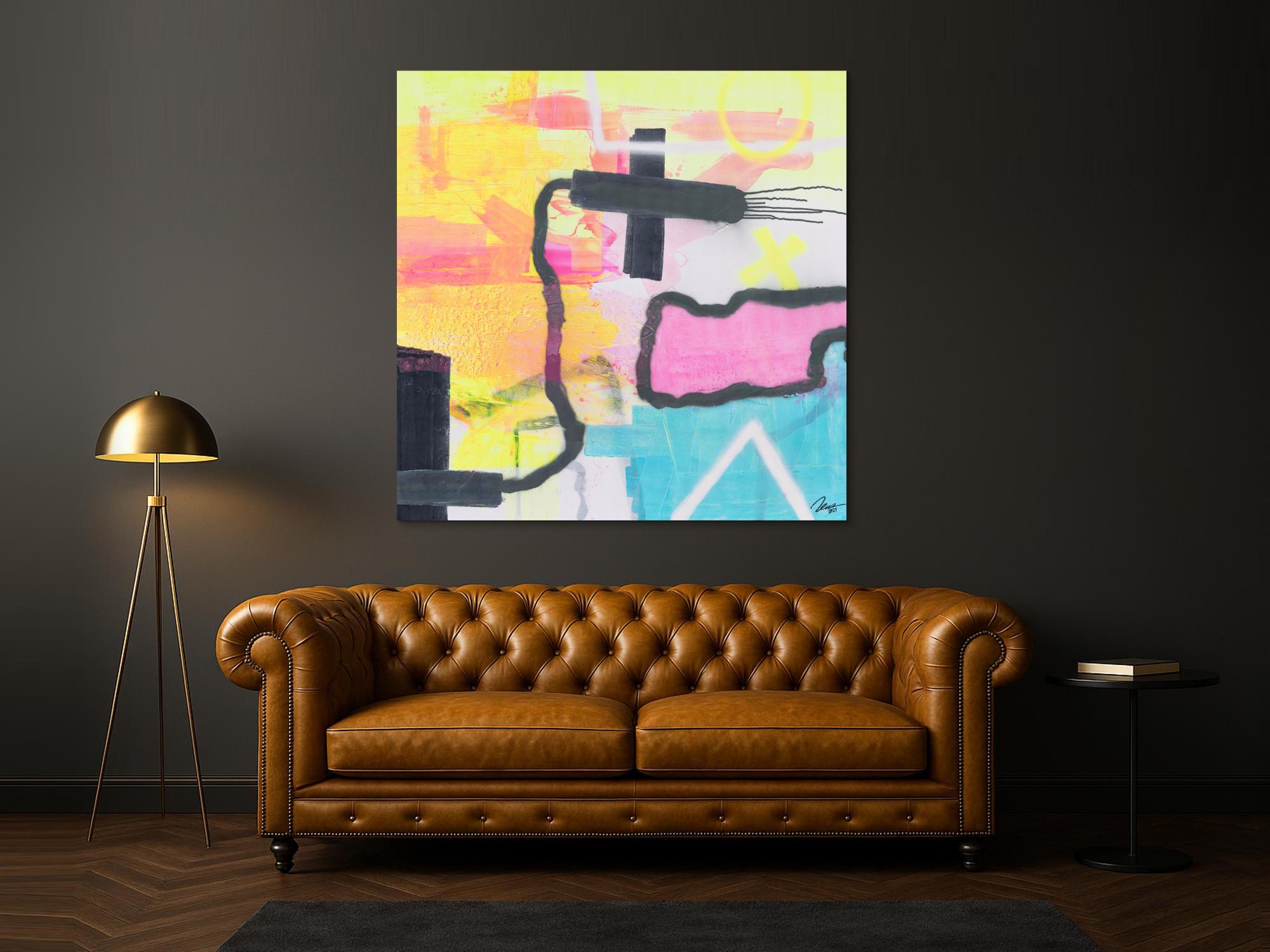 Gemälde Original abstrakt 150x150cm Mischtechnik zeitgenössisch auf Leinwand  weiß beige gelb einzigartig