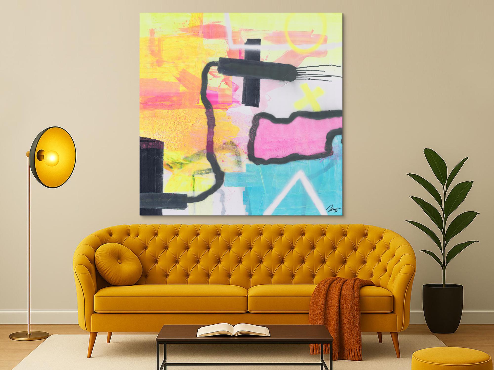 Gemälde Original abstrakt 150x150cm Mischtechnik zeitgenössisch auf Leinwand  weiß beige gelb einzigartig