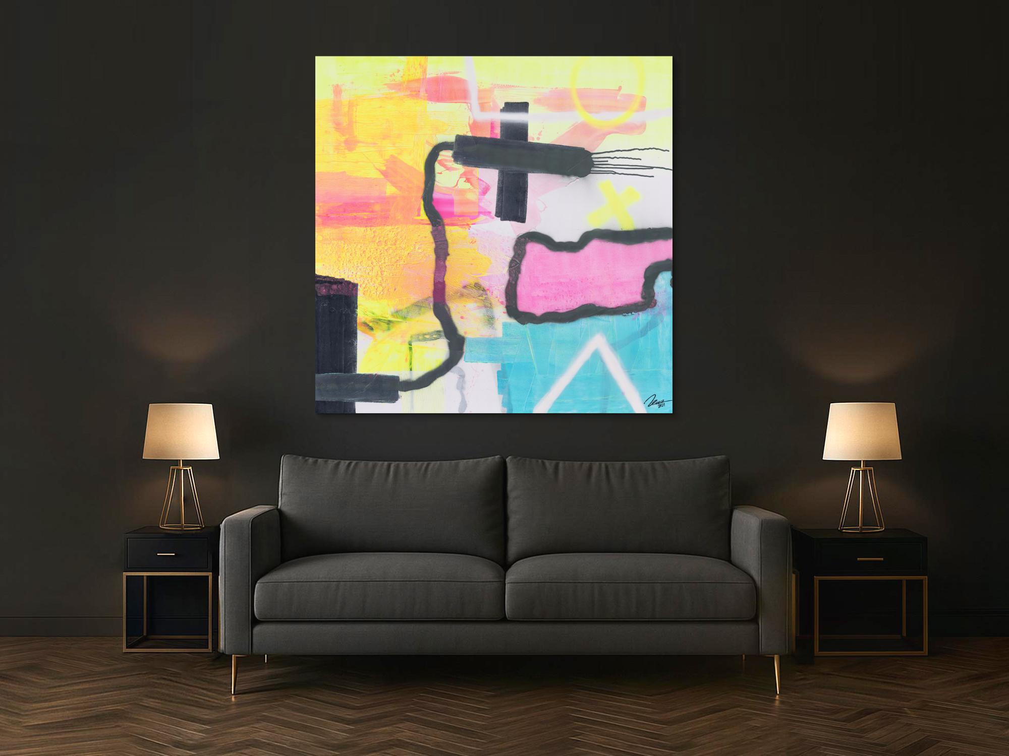 Gemälde Original abstrakt 150x150cm Mischtechnik zeitgenössisch auf Leinwand  weiß beige gelb einzigartig