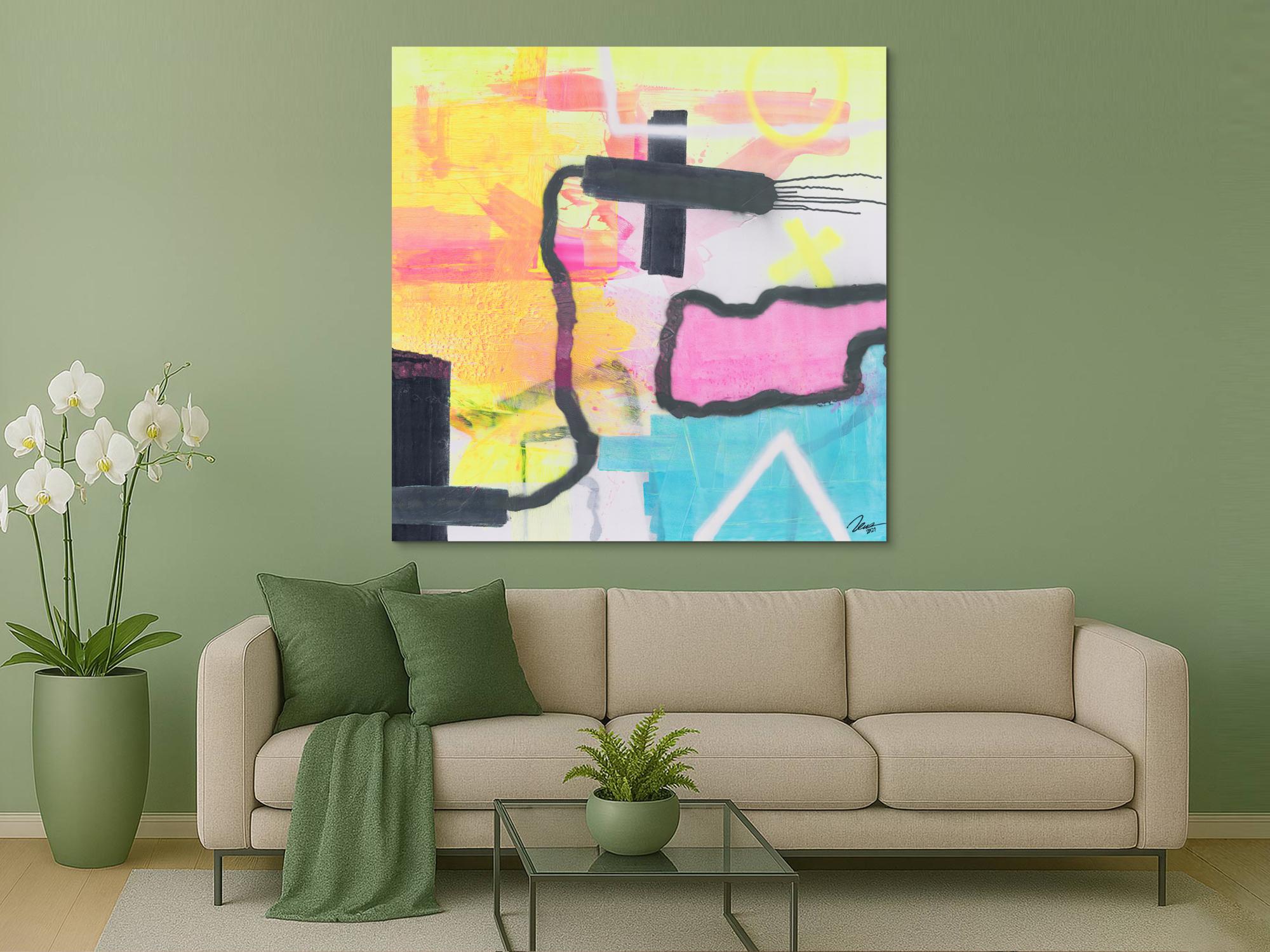 Gemälde Original abstrakt 150x150cm Mischtechnik zeitgenössisch auf Leinwand  weiß beige gelb einzigartig