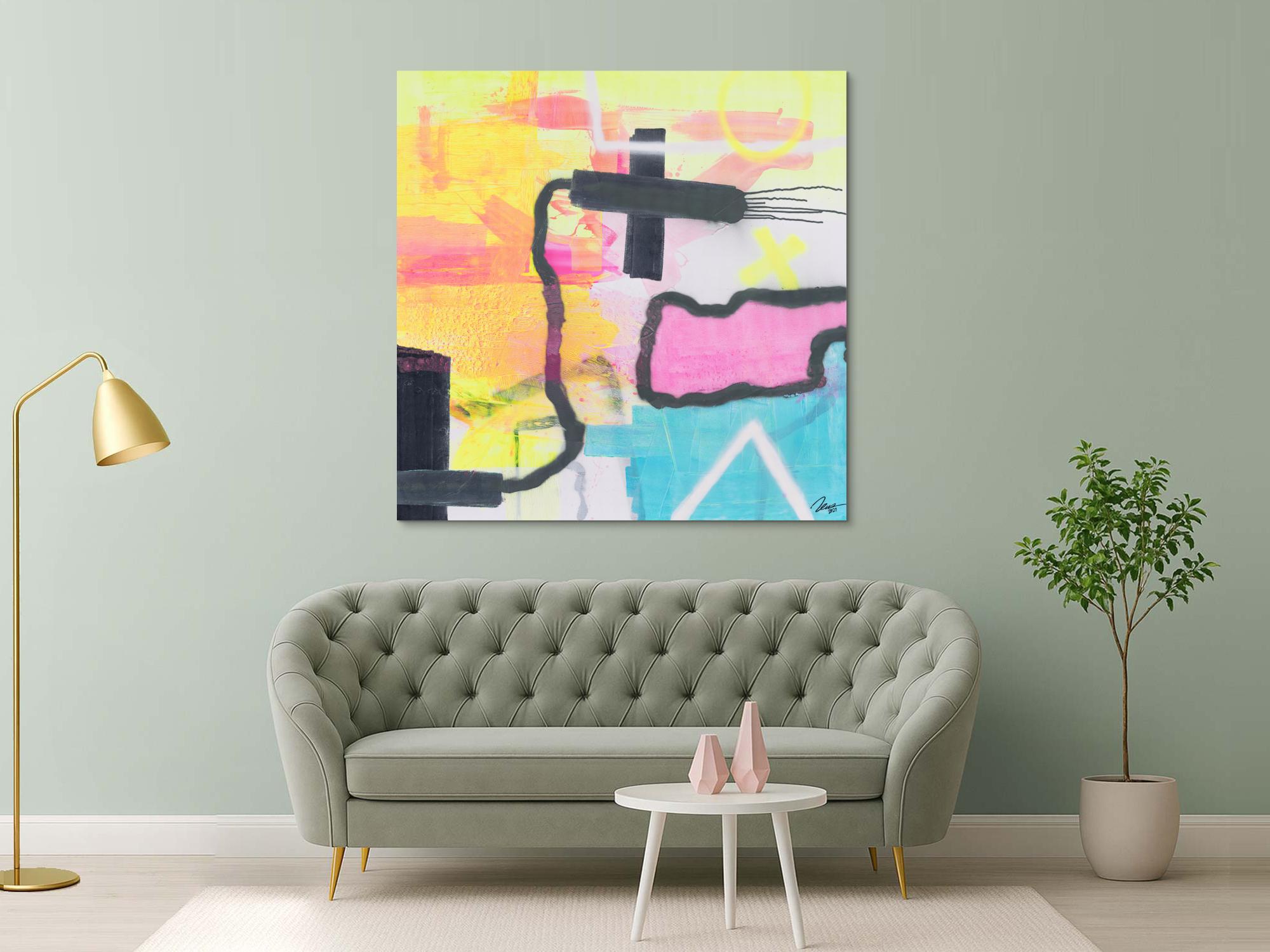 Gemälde Original abstrakt 150x150cm Mischtechnik zeitgenössisch auf Leinwand  weiß beige gelb einzigartig