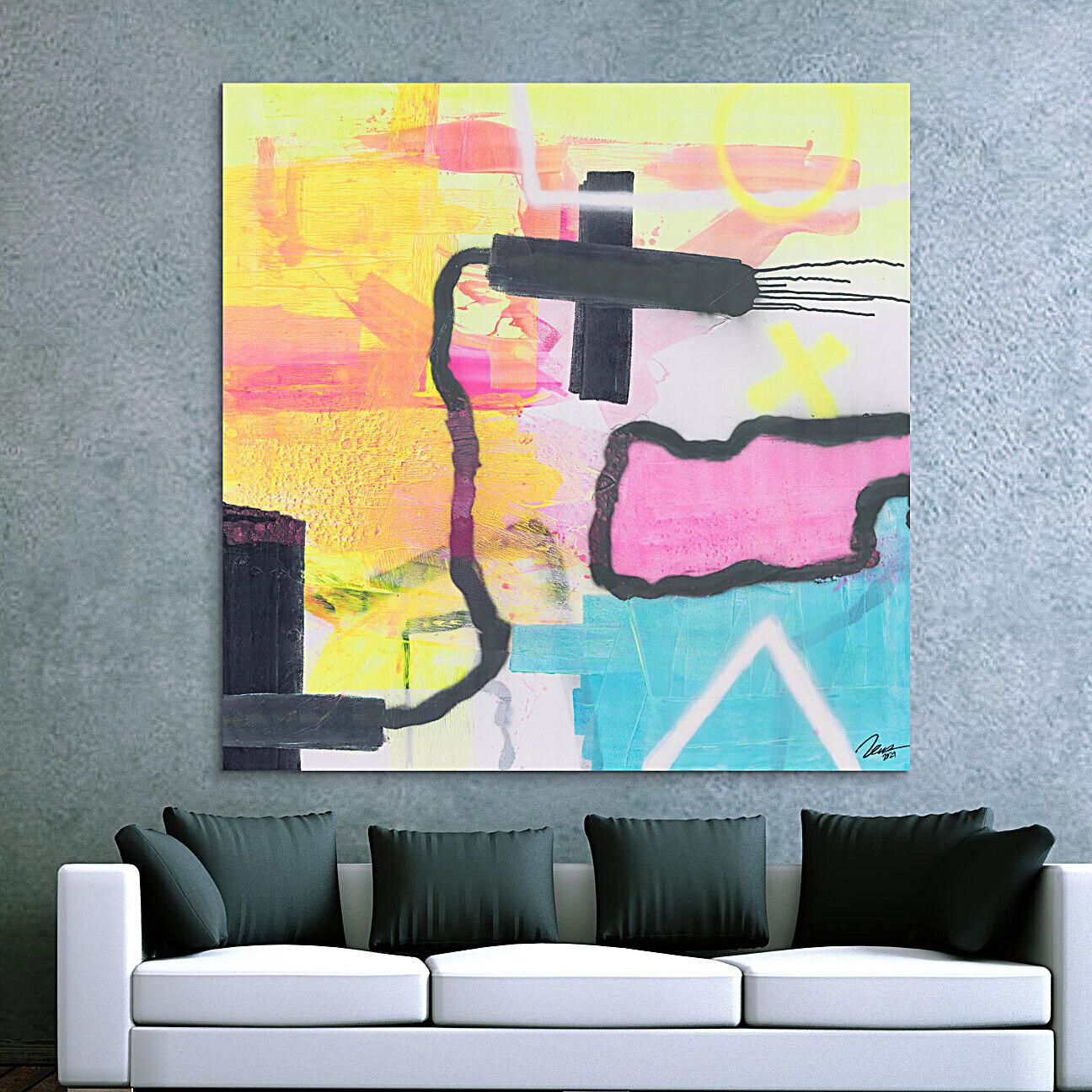 Gemälde Original abstrakt 150x150cm Mischtechnik zeitgenössisch auf Leinwand weiß beige gelb einzigartig