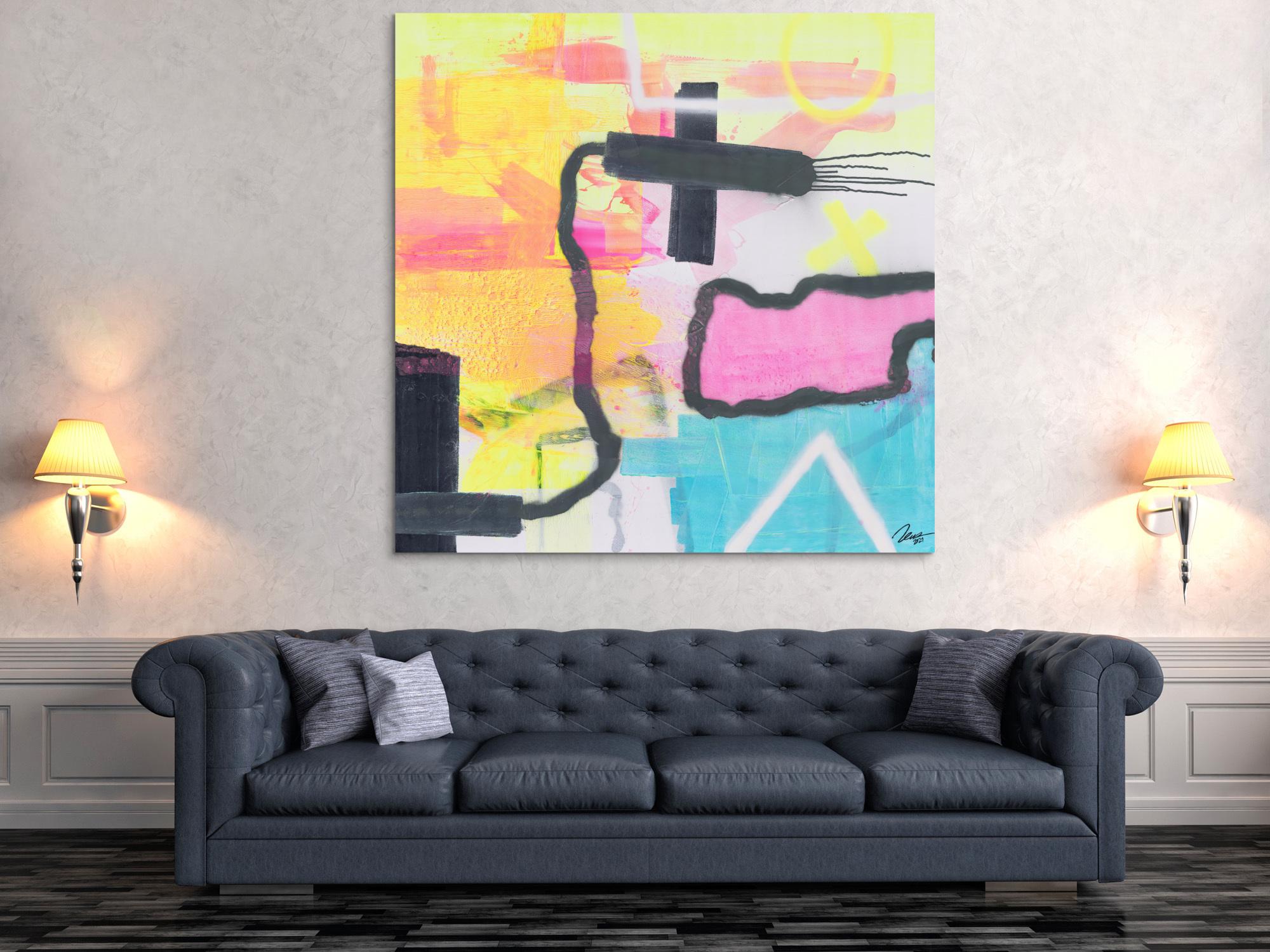 Gemälde Original abstrakt 150x150cm Mischtechnik zeitgenössisch auf Leinwand  weiß beige gelb einzigartig