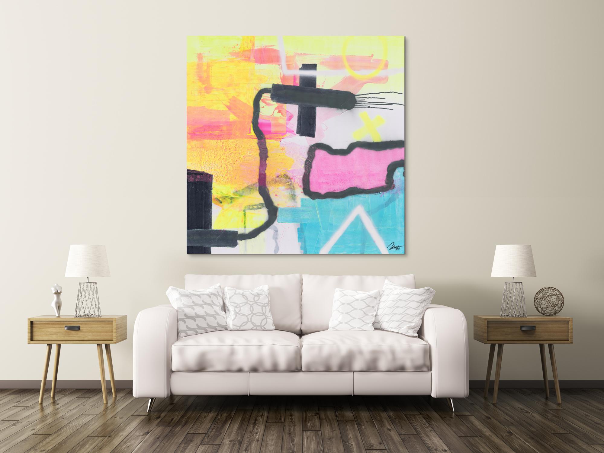 Gemälde Original abstrakt 150x150cm Mischtechnik zeitgenössisch auf Leinwand  weiß beige gelb einzigartig