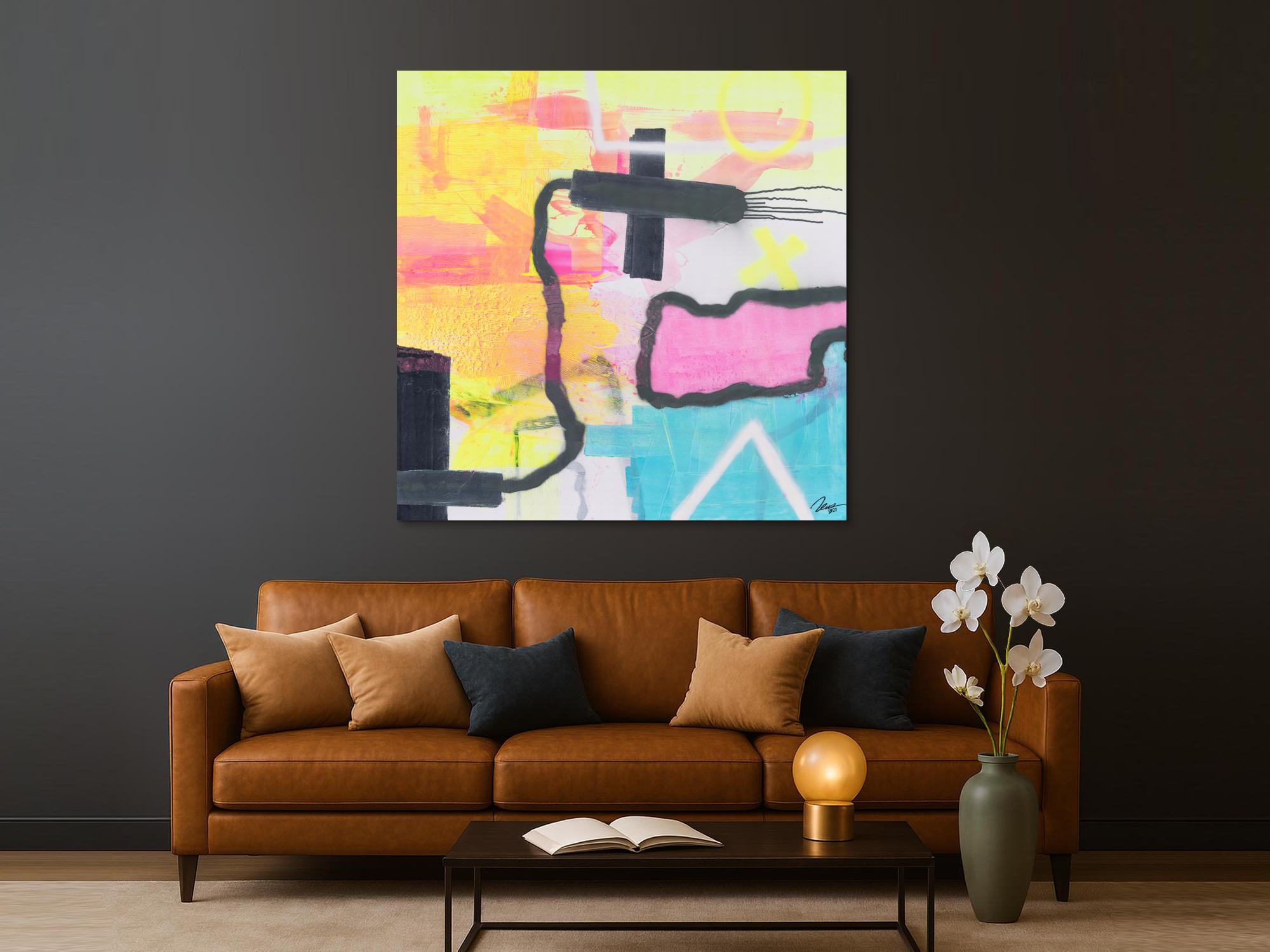 Gemälde Original abstrakt 150x150cm Mischtechnik zeitgenössisch auf Leinwand  weiß beige gelb einzigartig