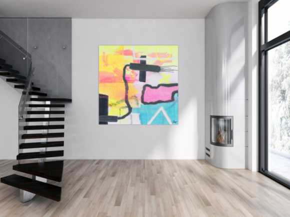 Gemälde Original abstrakt 150x150cm Mischtechnik zeitgenössisch auf Leinwand  weiß beige gelb einzigartig