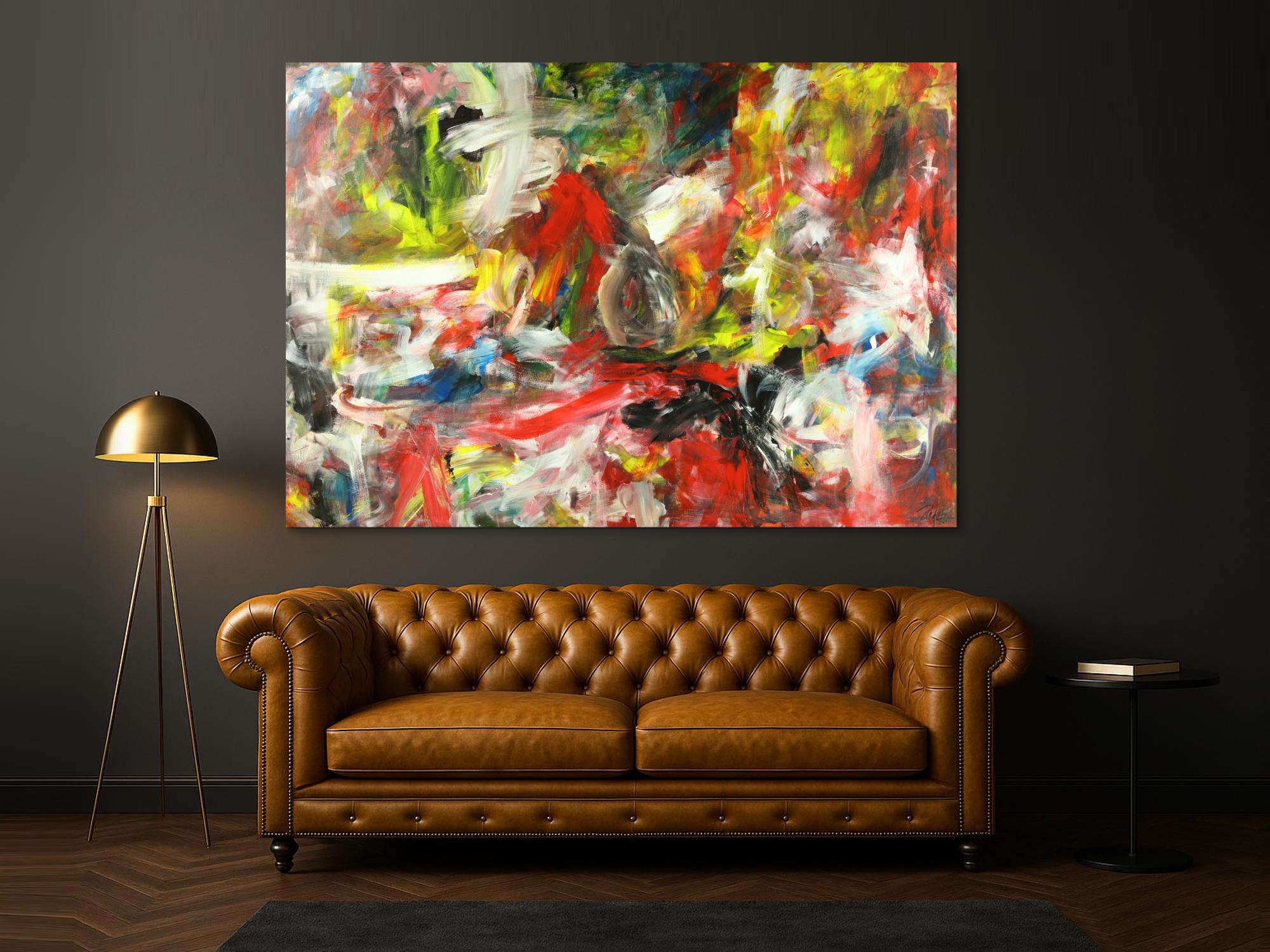 Gemälde Original abstrakt 150x220cm Mischtechnik zeitgenössisch auf Leinwand  weiß rot schwarz gelb einzigartig