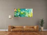 Original Gemälde abstrakt 60x130cm Action Painting expressionistisch auf Leinwand grün türkis weiß hochwertig