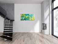 Original Gemälde abstrakt 60x130cm Action Painting expressionistisch auf Leinwand  grün türkis weiß hochwertig