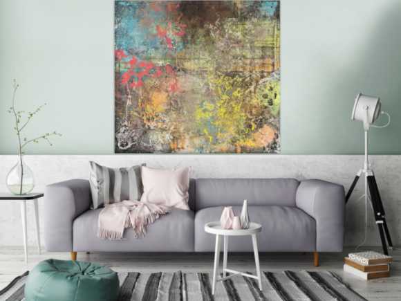 Gemälde Original abstrakt 120x130cm Mischtechnik zeitgenössisch auf Leinwand  braun orange beige Unikat