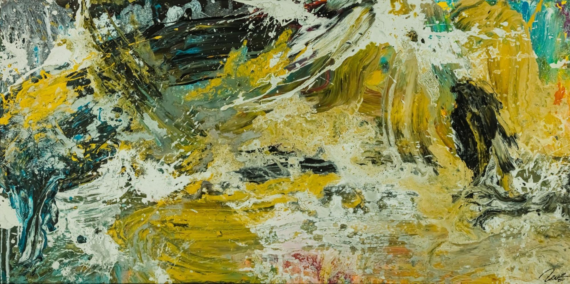 Abstraktes Original Gemälde 90x180cm Action Painting Modern Art handgefertigt Mischtechnik beige schwarz braun Unikat