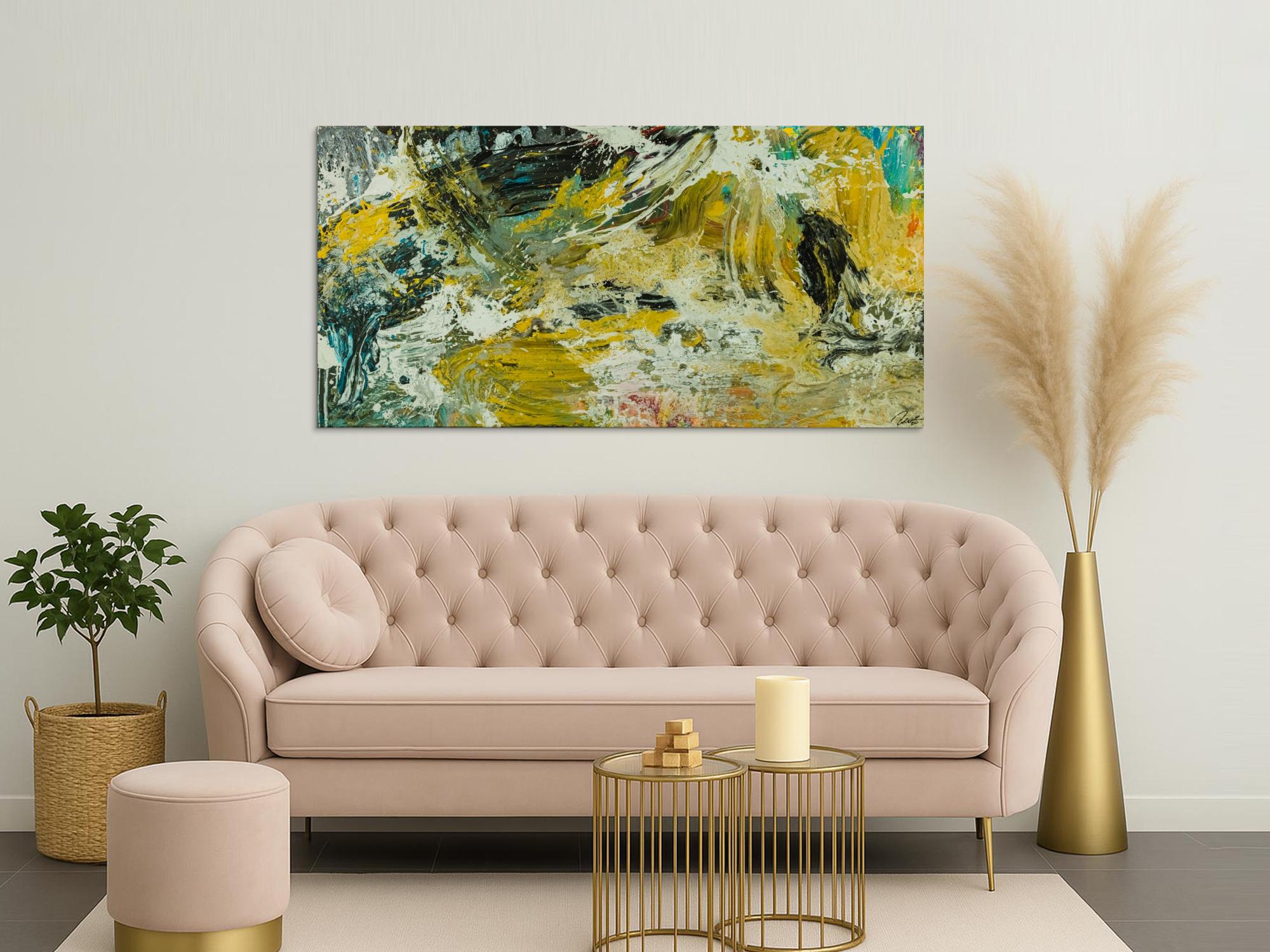 Abstraktes Original Gemälde 90x180cm Action Painting Modern Art handgefertigt Mischtechnik beige schwarz braun Unikat