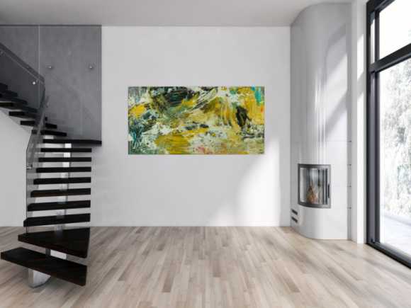 Abstraktes Original Gemälde 90x180cm Action Painting Modern Art handgefertigt Mischtechnik beige schwarz braun Unikat