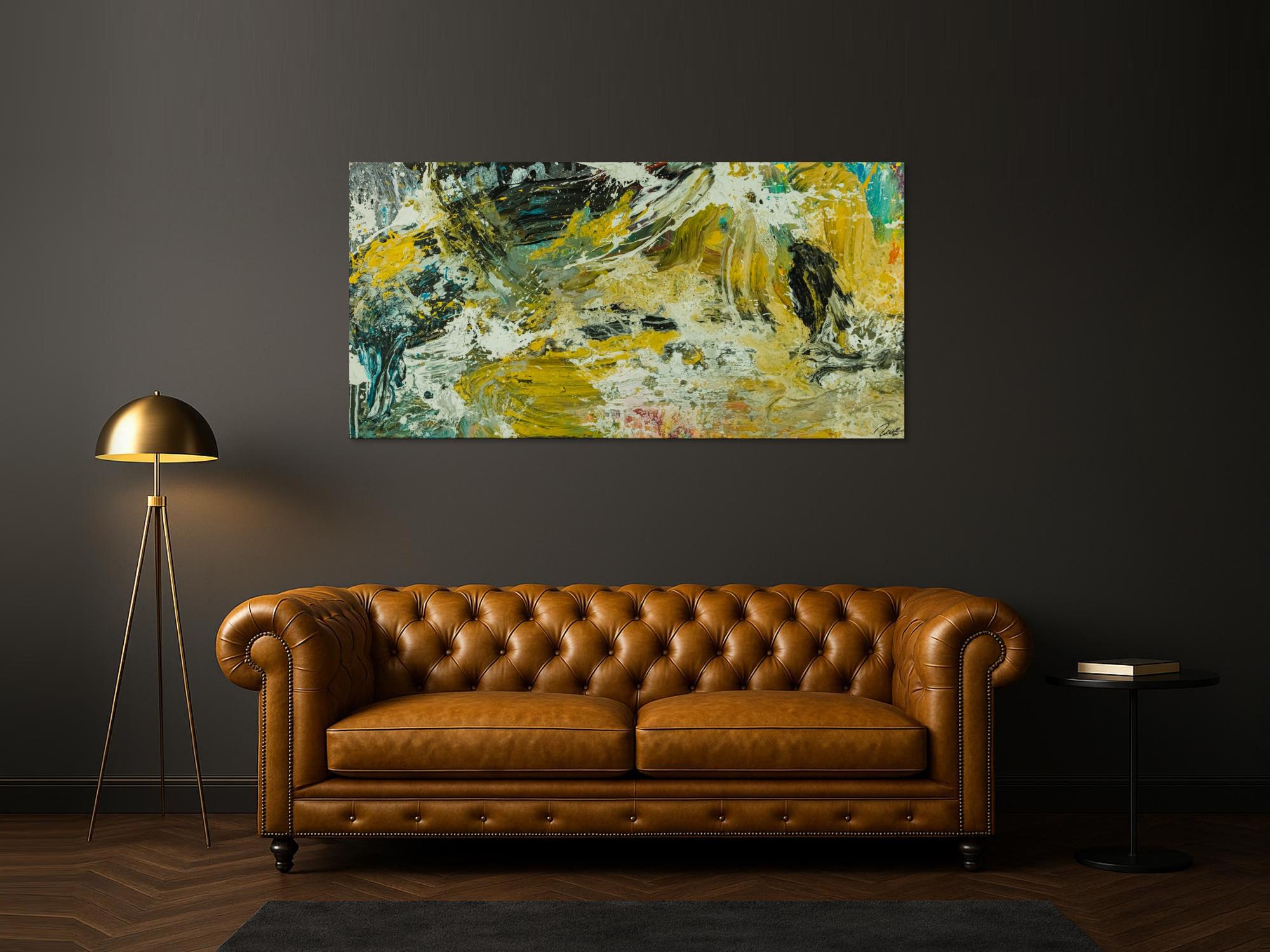 Abstraktes Original Gemälde 90x180cm Action Painting Modern Art handgefertigt Mischtechnik beige schwarz braun Unikat