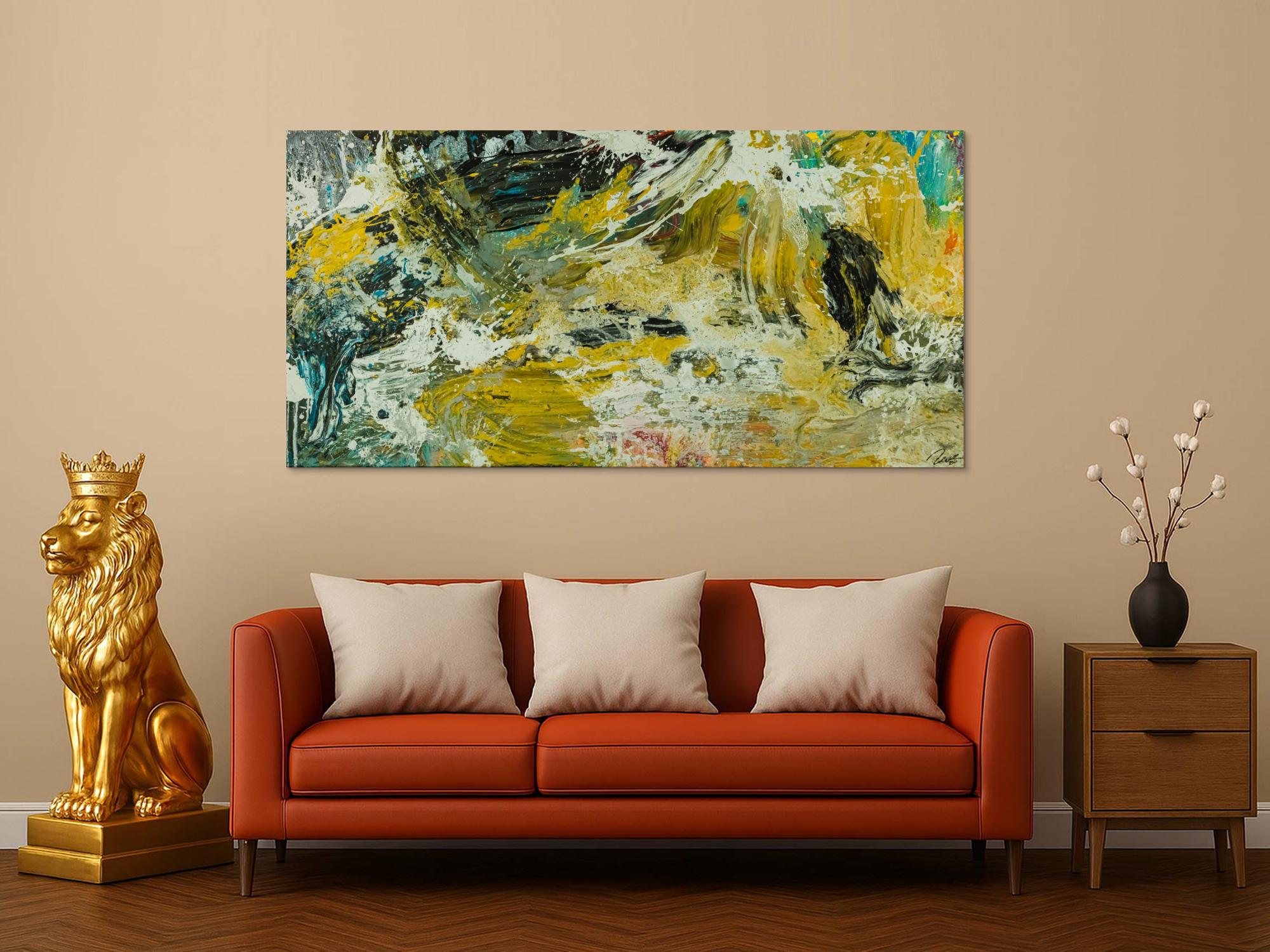 Abstraktes Original Gemälde 90x180cm Action Painting Modern Art handgefertigt Mischtechnik beige schwarz braun Unikat