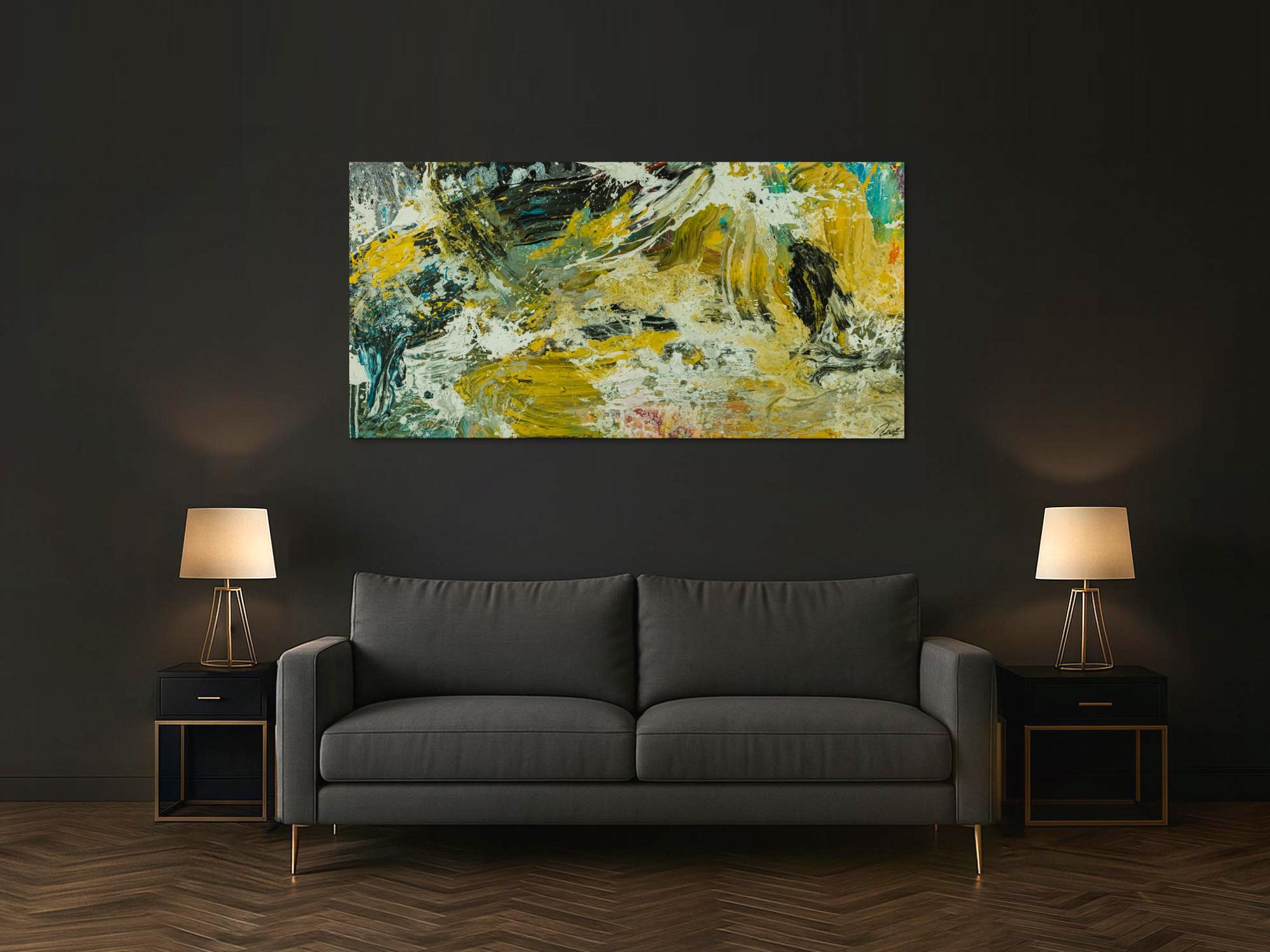 Abstraktes Original Gemälde 90x180cm Action Painting Modern Art handgefertigt Mischtechnik beige schwarz braun Unikat