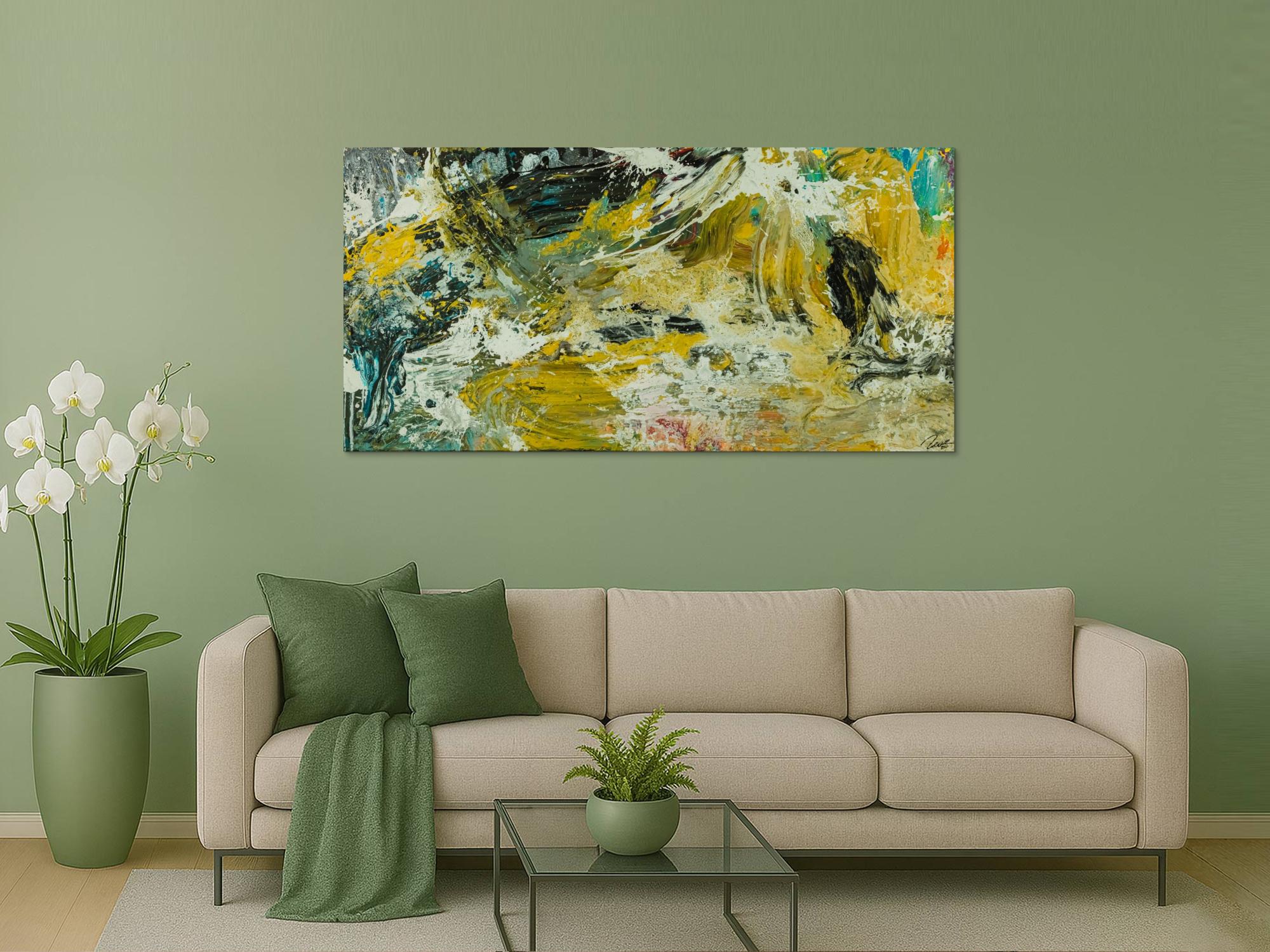 Abstraktes Original Gemälde 90x180cm Action Painting Modern Art handgefertigt Mischtechnik beige schwarz braun Unikat