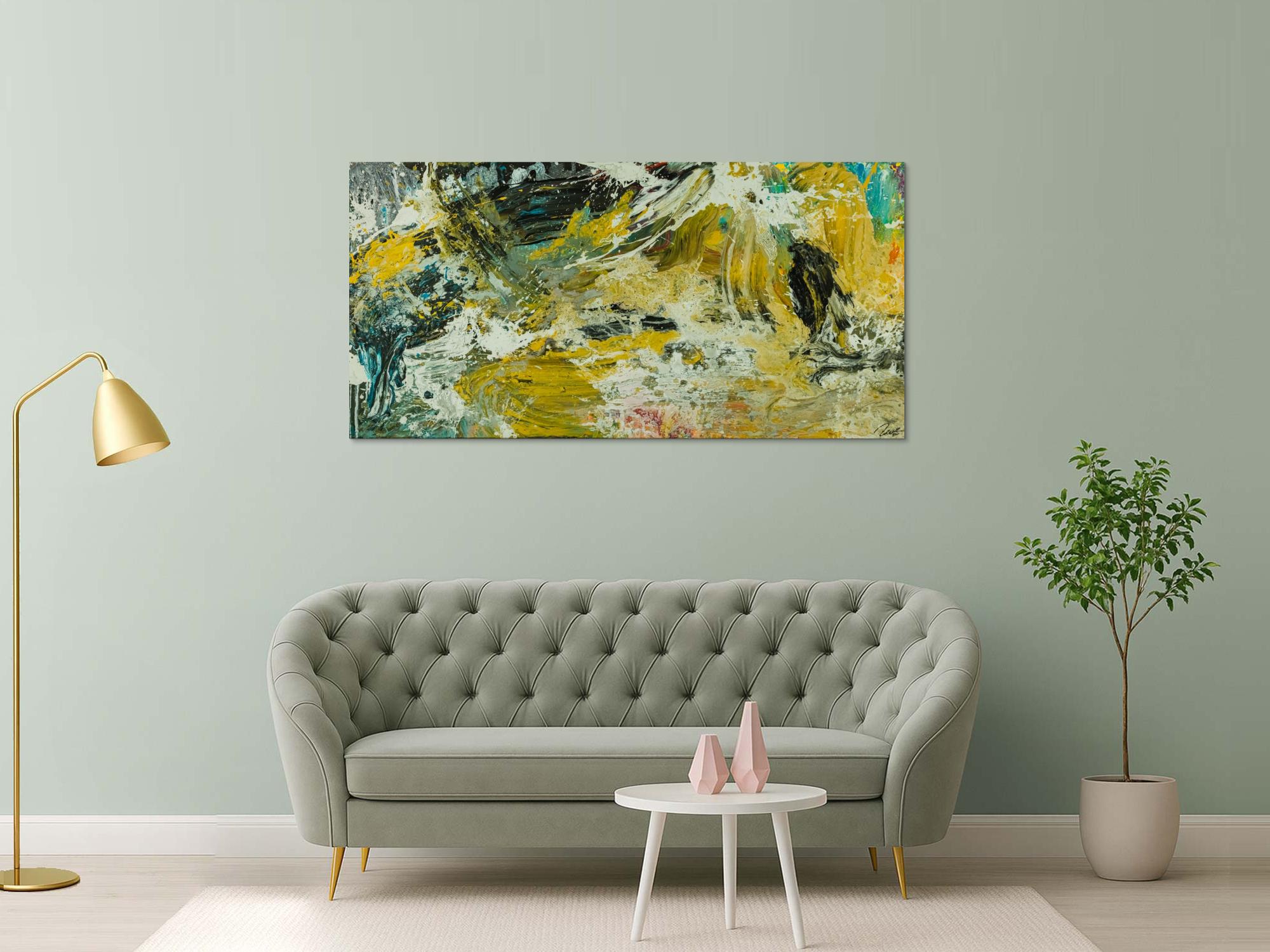 Abstraktes Original Gemälde 90x180cm Action Painting Modern Art handgefertigt Mischtechnik beige schwarz braun Unikat