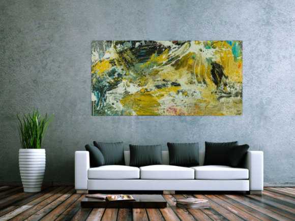 Abstraktes Original Gemälde 90x180cm Action Painting Modern Art handgefertigt Mischtechnik beige schwarz braun Unikat