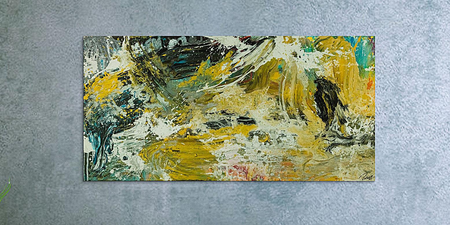 Abstraktes Original Gemälde 90x180cm Action Painting Modern Art handgefertigt Mischtechnik beige schwarz braun Unikat