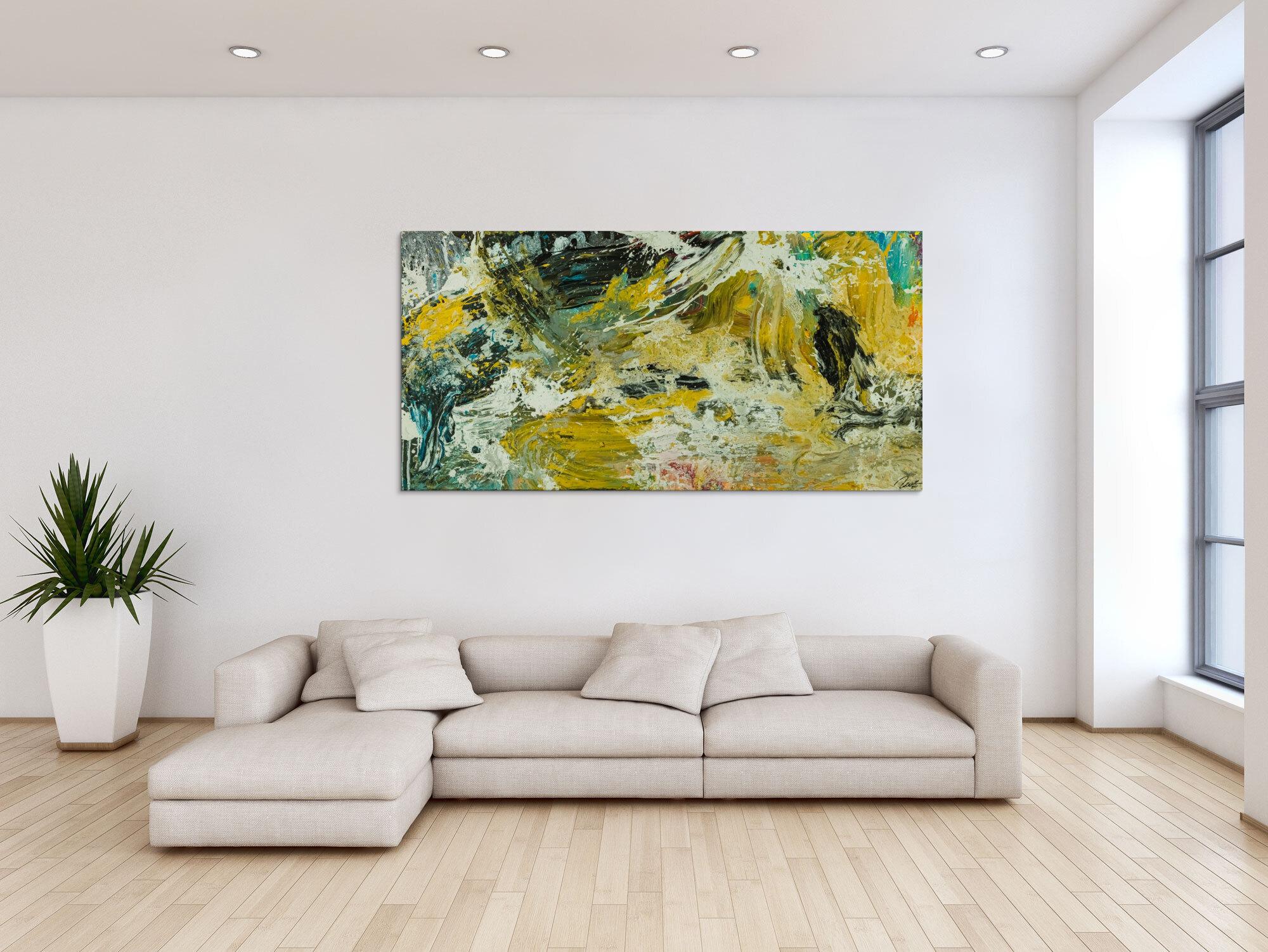 Abstraktes Original Gemälde 90x180cm Action Painting Modern Art handgefertigt Mischtechnik beige schwarz braun Unikat