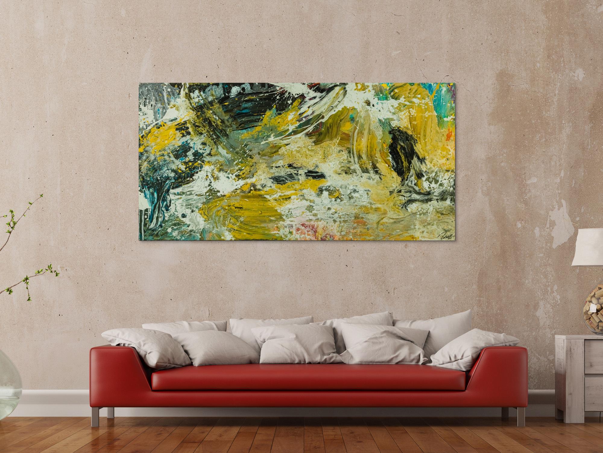 Abstraktes Original Gemälde 90x180cm Action Painting Modern Art handgefertigt Mischtechnik beige schwarz braun Unikat