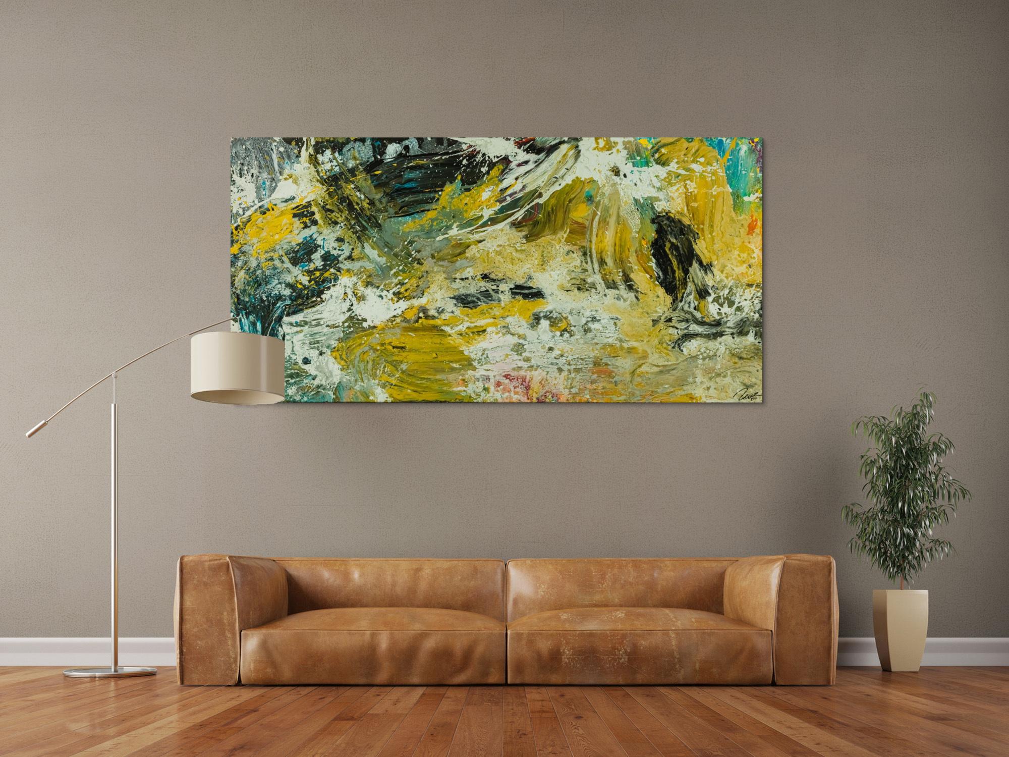 Abstraktes Original Gemälde 90x180cm Action Painting Modern Art handgefertigt Mischtechnik beige schwarz braun Unikat