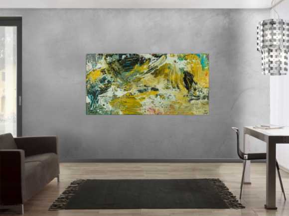 Abstraktes Original Gemälde 90x180cm Action Painting Modern Art handgefertigt Mischtechnik beige schwarz braun Unikat