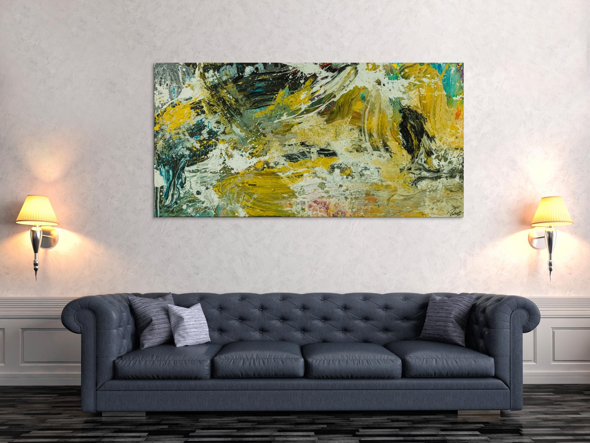 Abstraktes Original Gemälde 90x180cm Action Painting Modern Art handgefertigt Mischtechnik beige schwarz braun Unikat