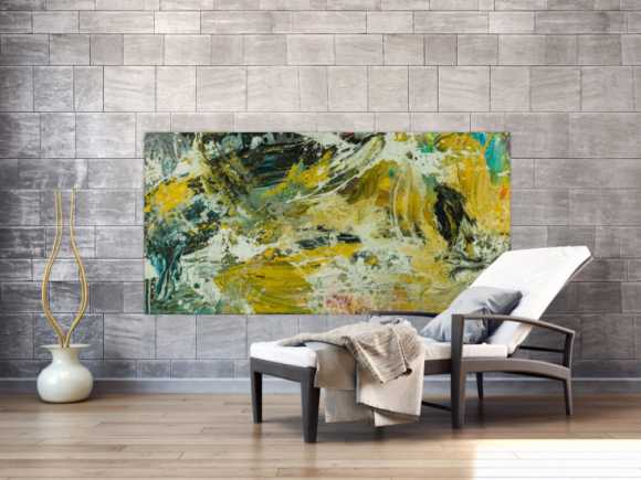 Abstraktes Original Gemälde 90x180cm Action Painting Modern Art handgefertigt Mischtechnik beige schwarz braun Unikat