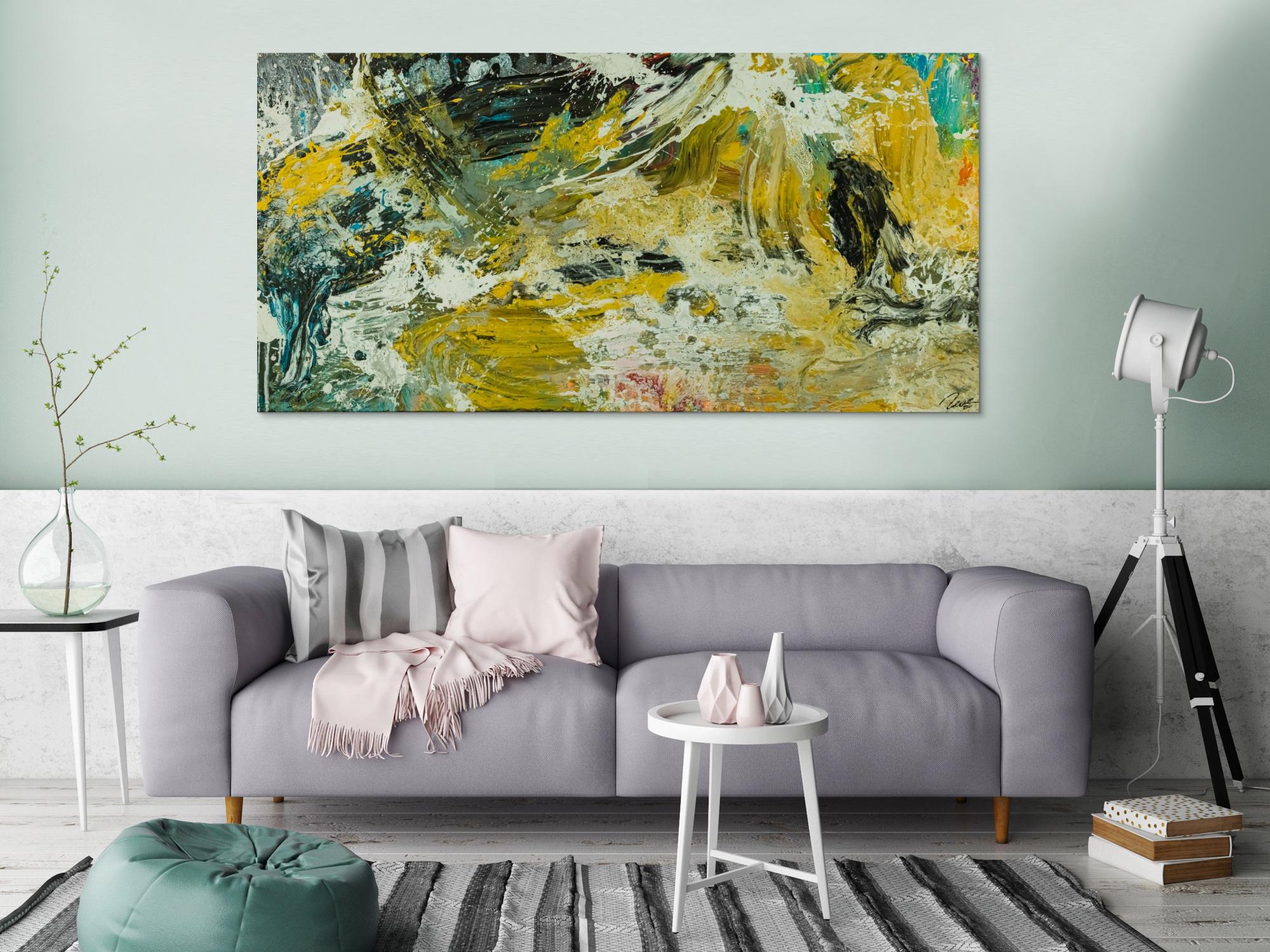 Abstraktes Original Gemälde 90x180cm Action Painting Modern Art handgefertigt Mischtechnik beige schwarz braun Unikat