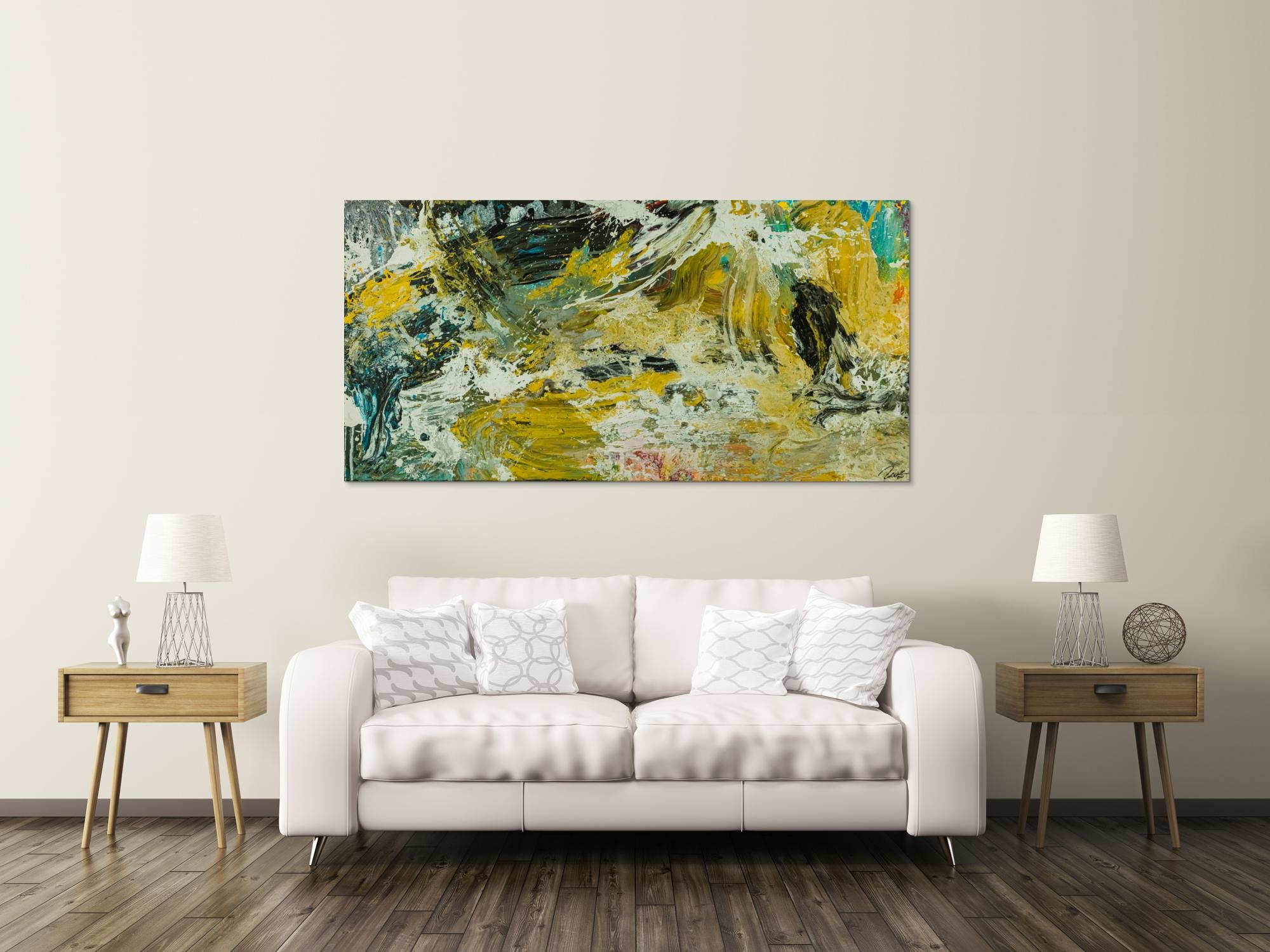 Abstraktes Original Gemälde 90x180cm Action Painting Modern Art handgefertigt Mischtechnik beige schwarz braun Unikat