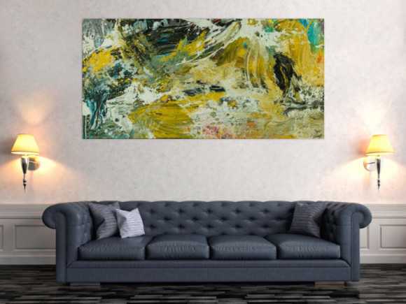 Abstraktes Original Gemälde 90x180cm Action Painting Modern Art handgefertigt Mischtechnik beige schwarz braun Unikat