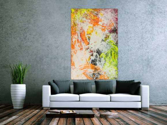 Original Gemälde abstrakt 150x100cm Action Painting Modern Art handgefertigt NEON grün gelb orange weiß hochwertig